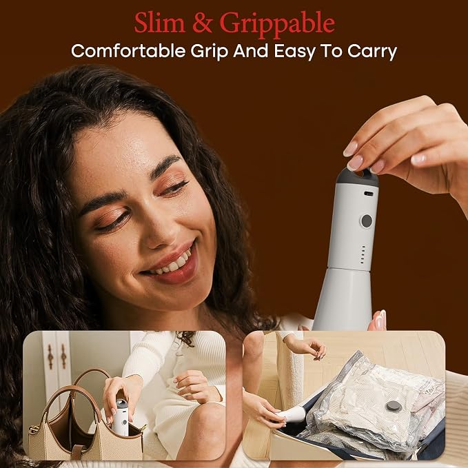 Vacbird Travel Vacuum Bags with Pump, Carry-On Luggage Space Saver | See Contents Easily with Transparent Bags, 1500mAh Pump Compresses 90+ Bags, Carry-On Size for Easy Travel Packing
