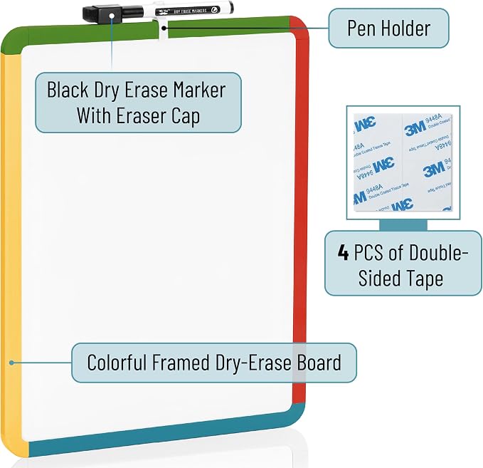 Mr. Pen- Dry Erase Board, 14” x 11” with a Black Dry Erase Marker | Vintage Garden Frame, Small Mini White Board for Students, Fridge, Wall, Locker, Includes Double Sided Tapes