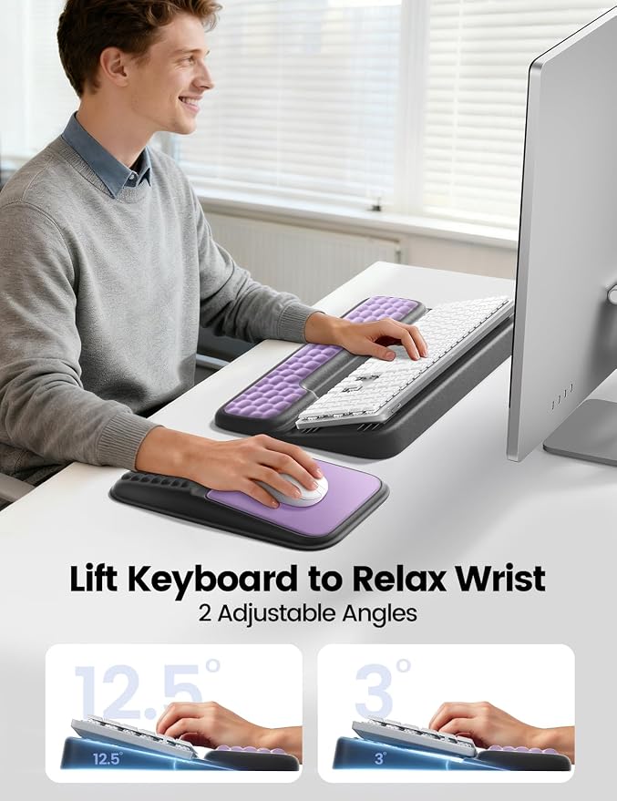 Vaydeer Keyboard Stand and Mouse Pad Set with Wrist Rest, Computer Wrist Support Pad, Soft Memory Foam Desk Cushion, Ergonomic Keyboard Riser Holder Lift with Wrist Support for Office, Gaming, Red