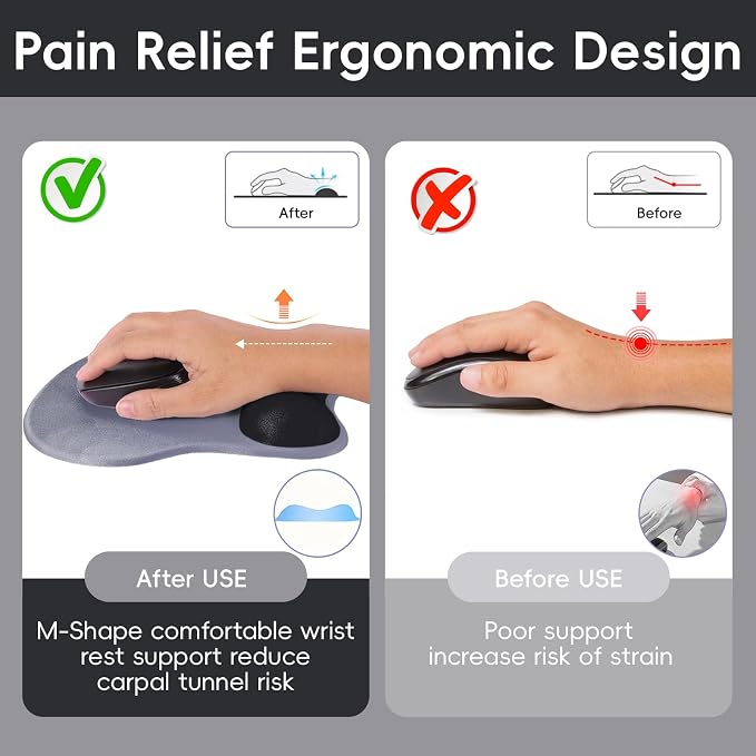 Ergonomic Mouse Pad,Non Slip Mousepad Wrist Rest Support for Office, Computer, Laptop & Mac(A-Black Grey)