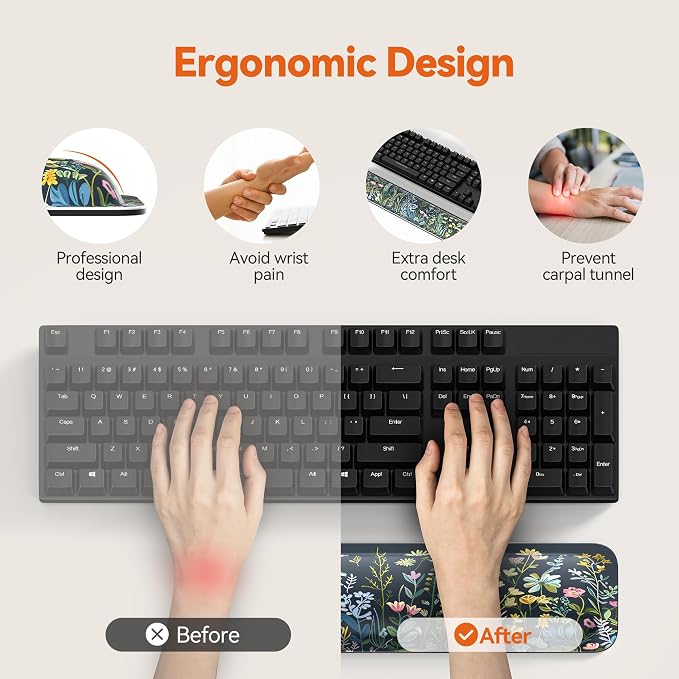 TECKNET Wrist Rest for Computer Keyboard Ergonomic, 1 in Thick, 17x3.3 in | Thicken Memory Foam, Typing Pain Relief, Wrist Support Pad for Keyboard, Comfort for Home/Office/Work, Anti-Slip Rubber Base