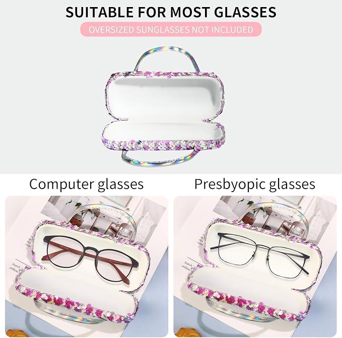PERFECTSIGHT Hard Shell Eyeglasses Case, PU Leather Protective Glasses Case, Cute Eyeglass Case for Women Men Girls