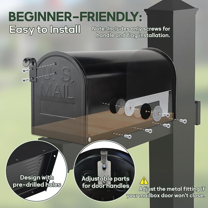 Black Post-Mount Mailboxes for Outside, RAINHOL Metal Mailbox, Galvanized Steel Outside Mail Boxes, Medium Capacity, 19 x 8.7 x 6.7 Inches