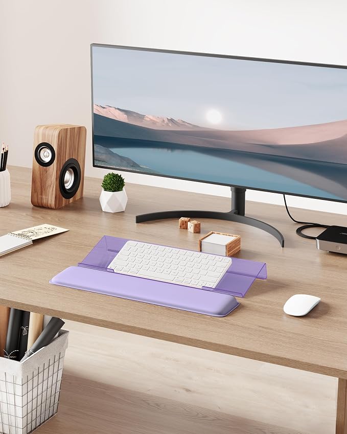 Laborio Computer Keyboard Wrist Rest, Keyboard Riser Stand for Desktop | Purple, Ergonomic Acrylic Keyboard Holder, Non-slip Wrist Pad, Pain Relief for Typing, Multiple Colors