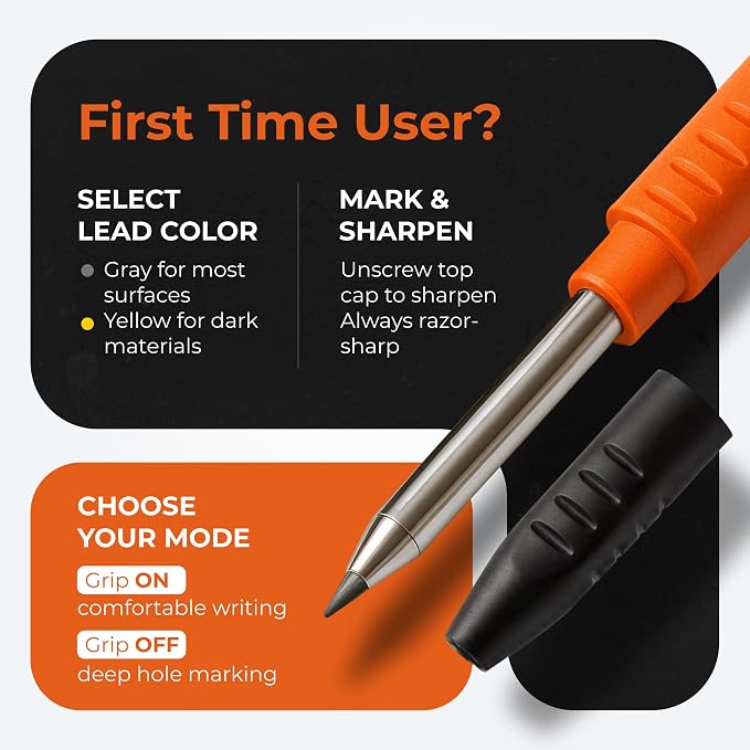 THORVALD 2 Carpenter Pencils Set for Construction - Incl. 38 Leads + Sharpener + Finger Grip - Solid Mechanical Pencils with Fine Point/Best Marking tools Construction/Carpenters/Scriber