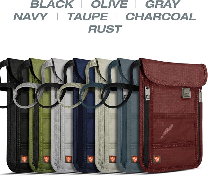 Lewis N. Clark Stash Neck Travel Wallet | RFID Blocking Passport Holder | Protect Personal Information | Gray