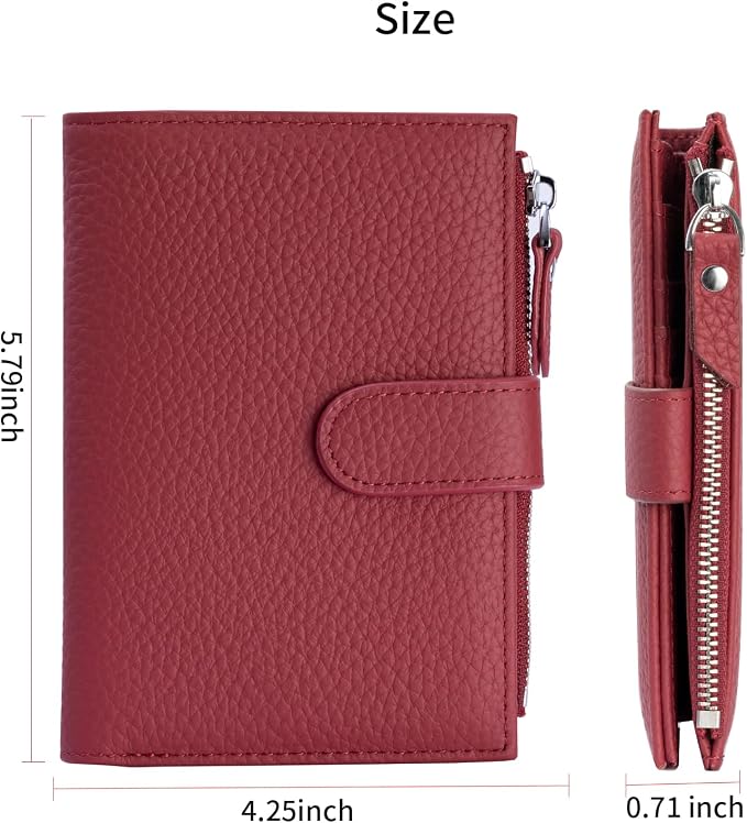 Passport wallet and Card Slot Combo RFID Blocking Leather Travel Passport Wallet for Men and Women with Zippered Coins Pocket Passport holder, WineRed