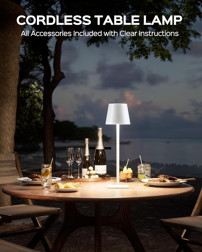 JACKYLED Cordless Lamp DIY Height, 3 Color Stepless Dimming, 5000Capactiy Opwer Operated Lamp Portable Rechargeable for Bedroom Dinning Kitchen, White, 2 Pack