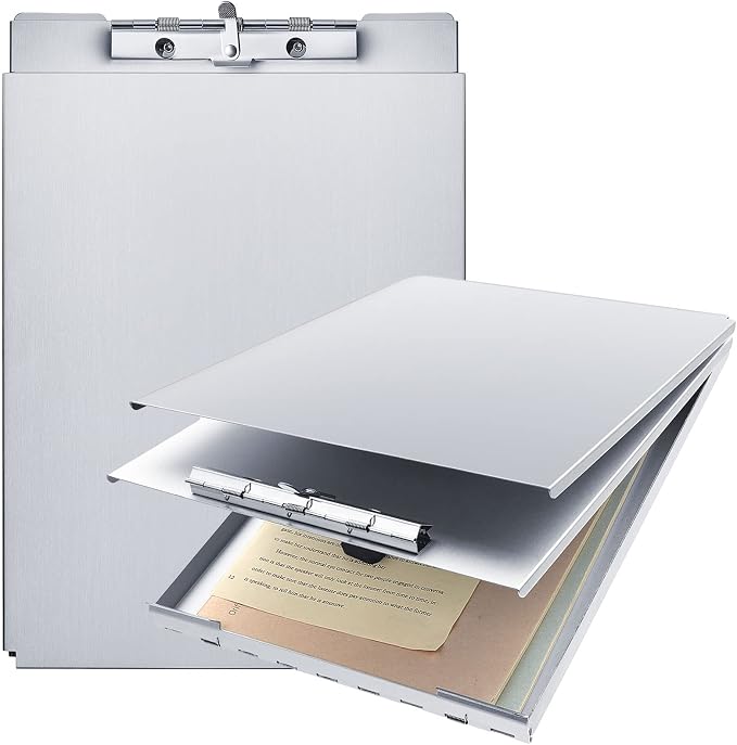 Henoyso 2 Pcs Metal Storage Clipboard Bulk Heavy Duty Aluminum Clip Board for Teacher Contractor Medical Construction Office School Classroom, 12.6x9.2x1 Inch, Fit Letter Size 8.5x11 Inch Paper