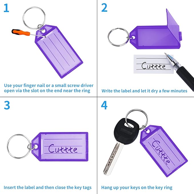 Cuttte 48 Pack Plastic Key Tags, Key Labels with Ring and Label Window, 8 Colors