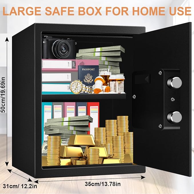 3.3 Cubic Feet Home Safe Fireproof Waterproof, Digital Home Security Safe Box with Programmable Keypad and Spare Keys, Document Safe for Money Firearms Medicine Valuables