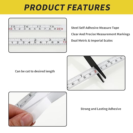 2-Pack Adhesive Measuring Tape for Workbenches, 39 Inch | 1/2-inch white ruler tape with imperial and metric scales; peel-and-stick design reads left to right