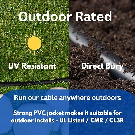 Elite 16/2 Speaker Wire 100ft, UL Listed, CMR/CL3R, (Riser/in-Wall & Outdoor/In-Ground (Direct Burial)- 100% Oxygen Free Pure Bare Copper (OFC), 16AWG/2-Conductor, 100ft Bulk Cable (65 Strands) Black