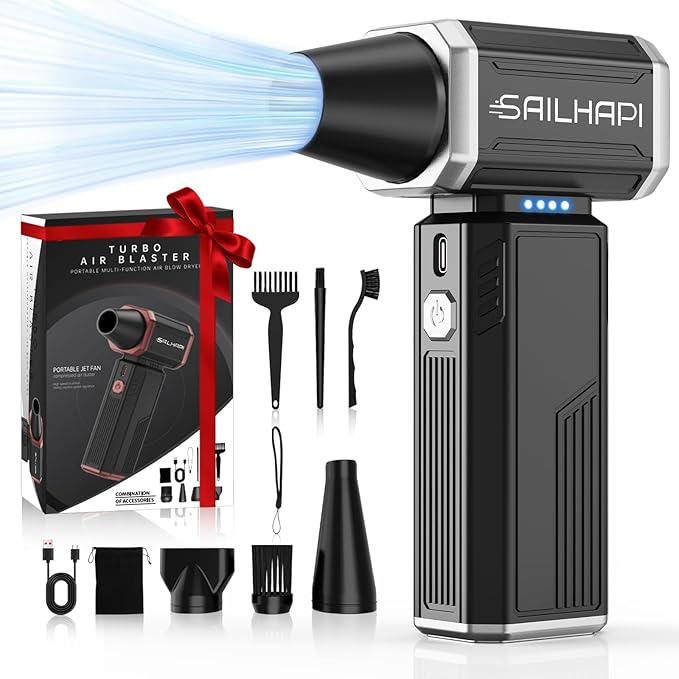 Powerful Air Duster 300000RPM, Handheld Office Duster Blower Replaced Can of Air, Rechargeable Durable Small Blower for PC Gamers, Barber, Laptop & Snow Removal, Birthday Gifts for Dad