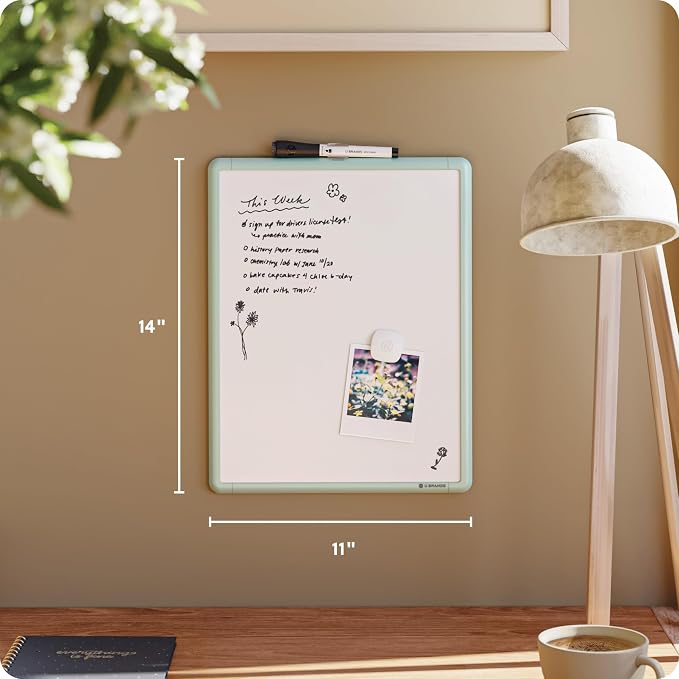U Brands Dry Erase Whiteboard, 11" x 14", Small Whiteboard, Green Frame