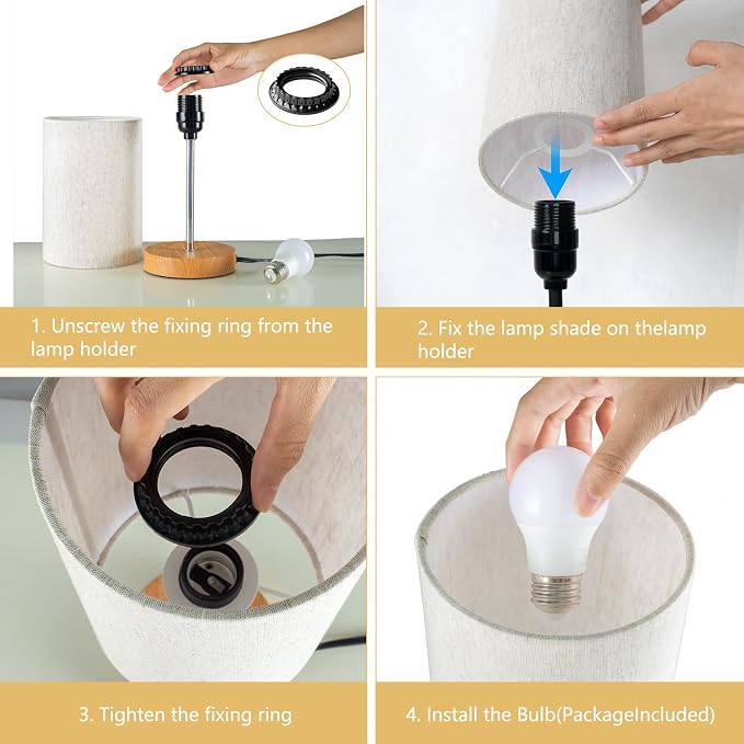 RISLG 2 Pack Small Table Lamps, Bedside Lamps for Nightstand with Wire Switch, Modern Minimalist Desk Lamp with Linen Fabric Shade for Dorm Kids Room Living Room Office Bedroom, Bulb Included-L