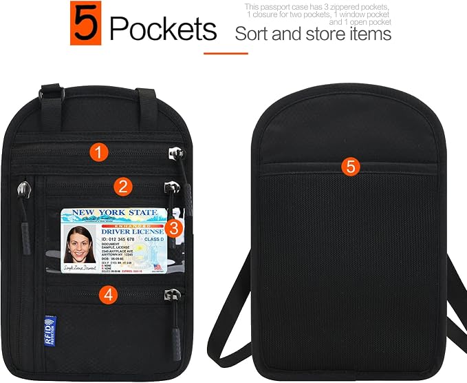 Neck Wallet Lightweight RFID Blocking Waterproof Travel Pouch Passport Wallets for Women Men