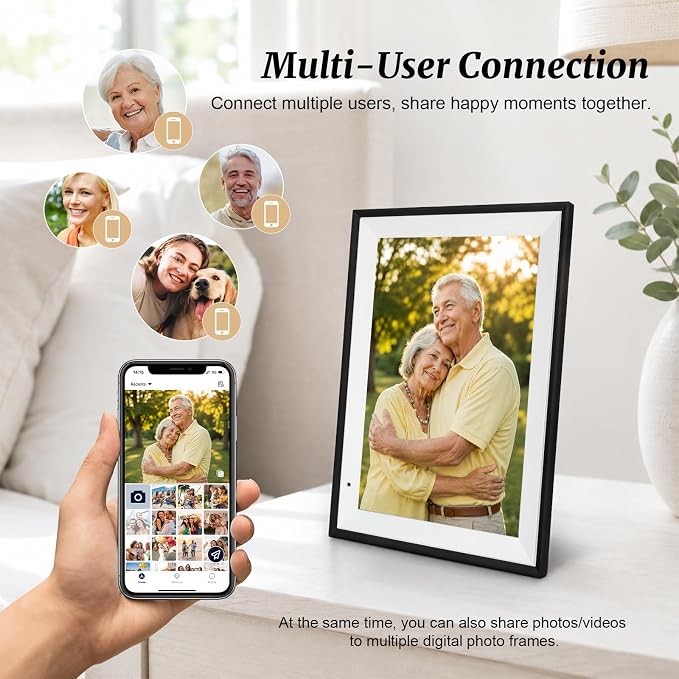 Digital Picture Frame, 10.1 Inch Digital Photo Frame with 32GB Storage, WiFi Photo Frame with 1280×800 HD IPS Touch Screen, Auto-Rotate Smart Electronic Frame, Share Photos and Videos via AiMOR App