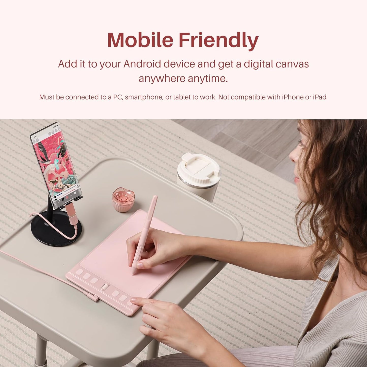 HUION Inspiroy 2 Small Drawing Tablet, Digital Art Tablet with Scroll Wheel, 6 Hot Keys, Battery-Free Stylus, Pink Graphics Tablet for Drawing, Design, Writing, Work with PC, Mac & Android