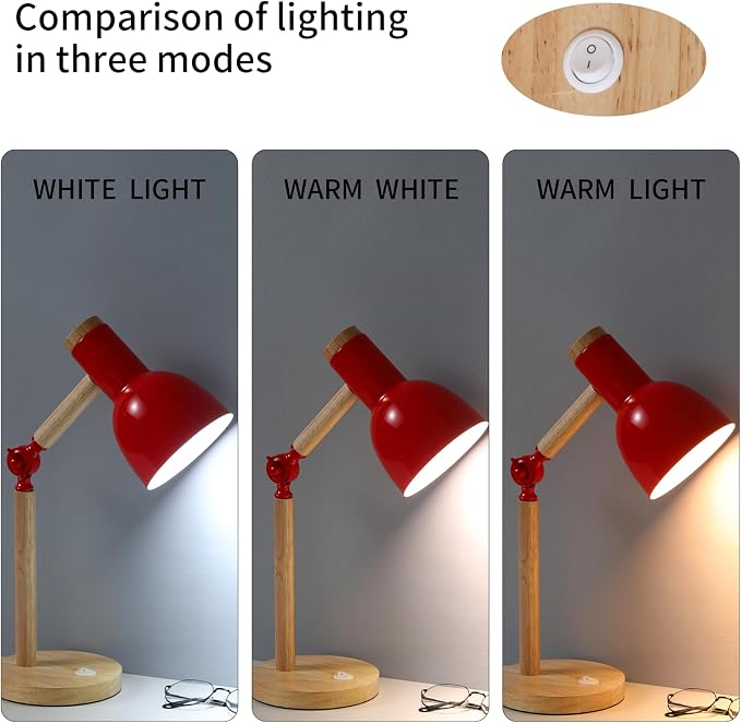 Adjustable Wooden Arm Desk Lamp, Metal Shade Table Lamp | Dorm Lamp,Bedside Lamp,Reading Lamp,Lamp for Home Office