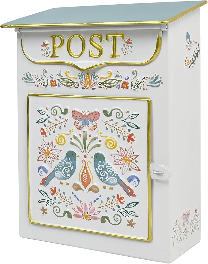 Mailbox Wall Mount Mailboxes for Outside Vintage Mail Boxes for House Outside Metal Drop Box Antique Style Nostalgic Charm Home Decorative, Flower Pattern
