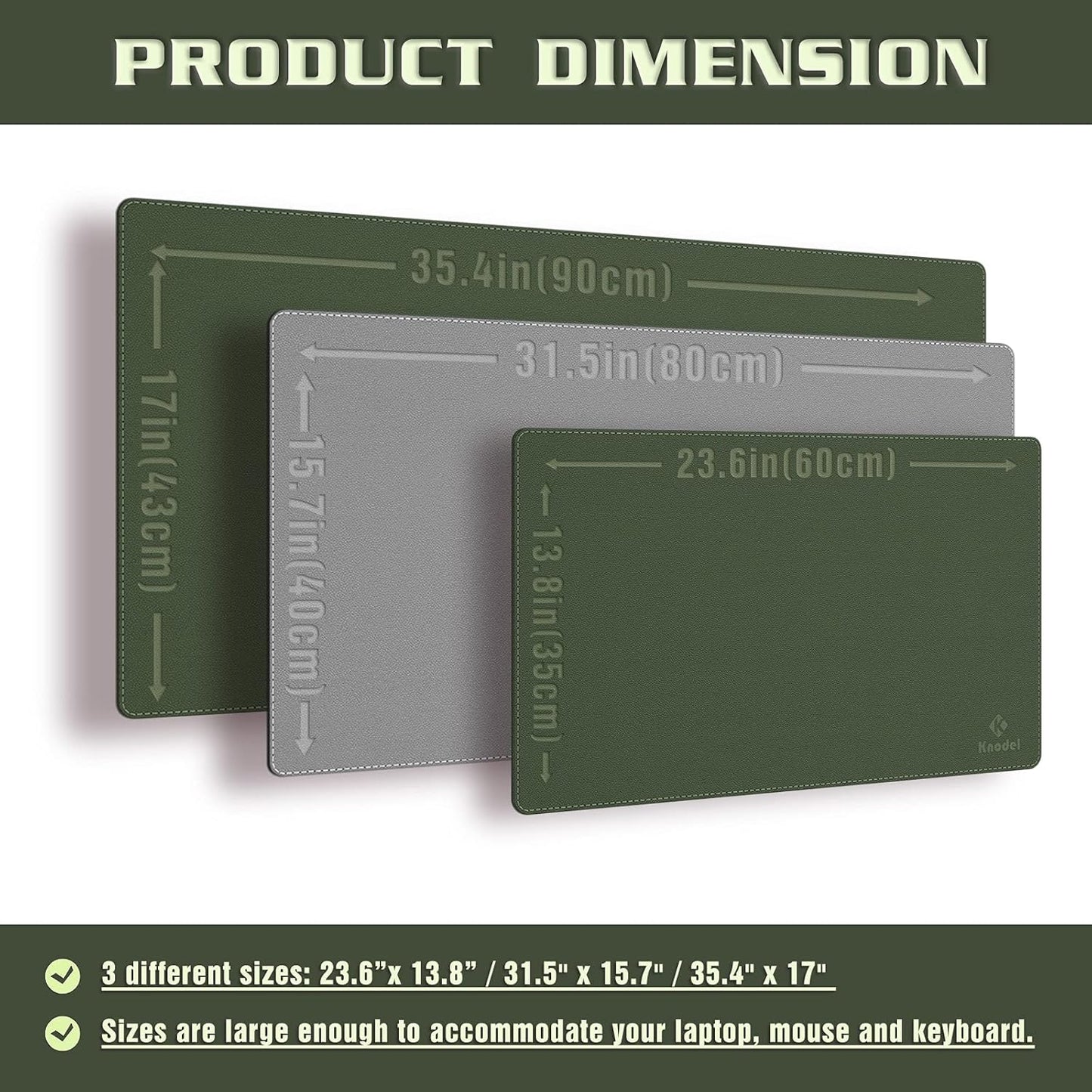 K KNODEL Desk Mat, Blotter, Dual-Sided Office Desk Pad, Waterproof Desk Mat for Desktop, Desk Blotters, PVC Leather Pad Protector (Dark Green, 31.5" x 15.7")