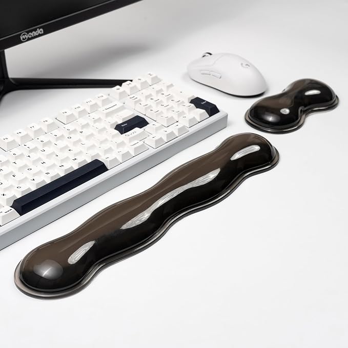Ergonomic Silicone Gel Keyboard and Mouse Wrist Rest Set – Clear Wrist Rest for Keyboard 60%/68%/75%, Comfort & Support for Typing and Gaming(Grey)