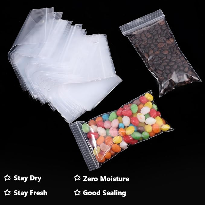 500 PCS 3" x 5" Small Plastic Bags for Jewelry Mini Clear Plastic Poly Bag 2 Mil with Resealable Lock Seal Zipper for Storage Gifts Candy Screws