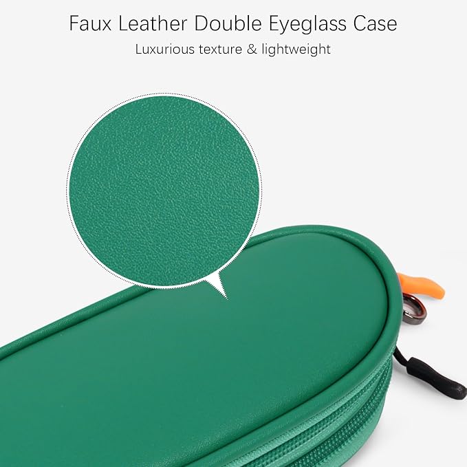 Double Eyeglasses Case Soft Portable Zipper Sunglasses Pouch with Keychain Clip for Men Women