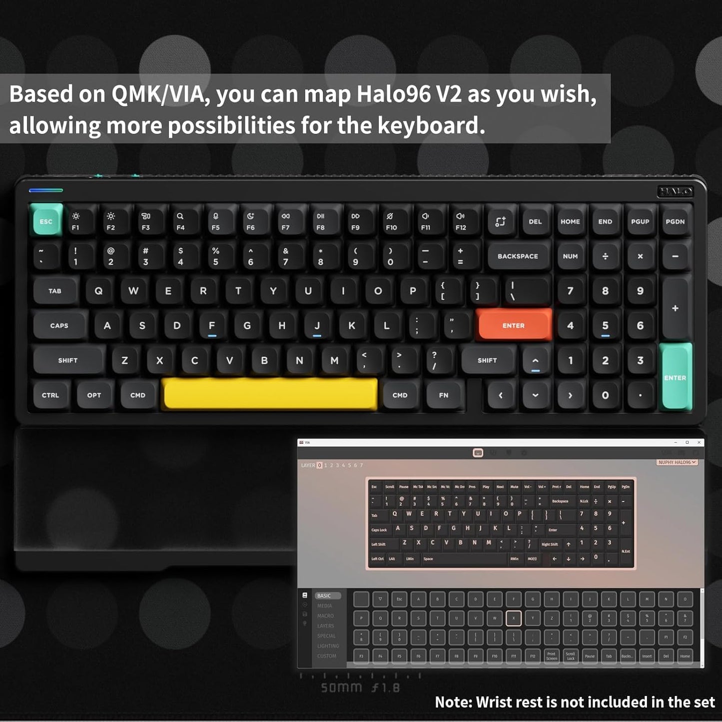 nuphy Halo96 V2 Wireless Keyboard,Gasket Structure,96% Hot Swappable Gaming Keyboard, 99 Kyes RGB Backlit Mechanical Keyboard, Support QMK/VIA,Bluetooth/USB-C/2.4GHz-Black,Lemon Switches (55gf)