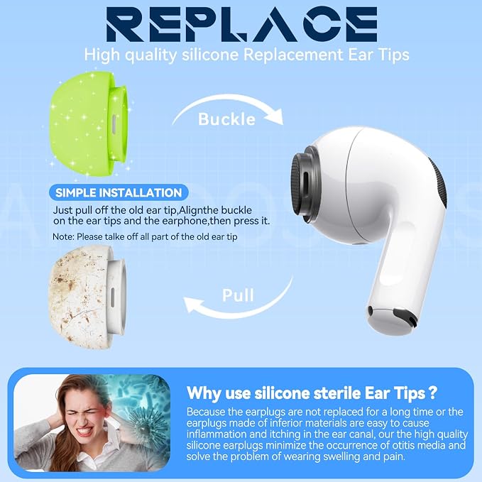 Inesore 4 Pairs Replacement Ear Tips for AirPods Pro 2nd/1st (Fluorescent Green)