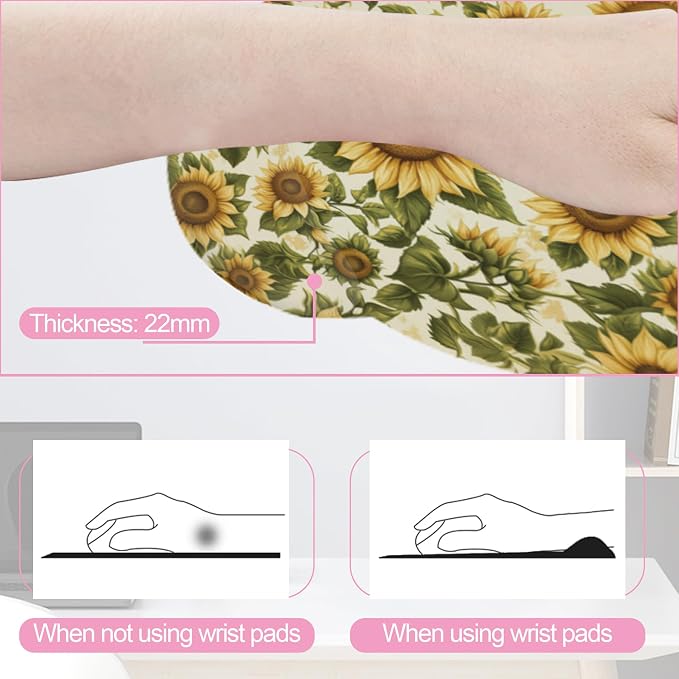 Vintage Sunflower Ergonomic Wrist Support Keyboard Mouse Wrist Rest Set, Computer Office Comfortable Wrist Rest for Mouse Easy Typing