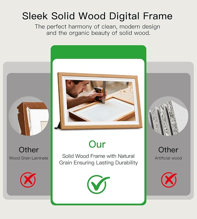 64GB Frameo 15.6" Digital Picture Frame Large 1920 x 1080 IPS FHD Touch Screen WiFi Electronic Photo Frames Share Moments Instantly Anywhere Best Gifts for Parents and Grandparents Natural Wood