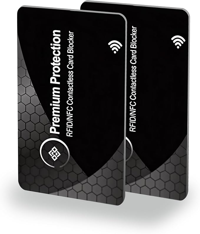 RFID Blocking Card (2 Pack) - 0.9mm Ultra Thin Credit & Debit Card Protector - One Card Shields Your Whole Wallet - Anti Fraud Contactless NFC Wallet Defender for Travel & Passport (Black)