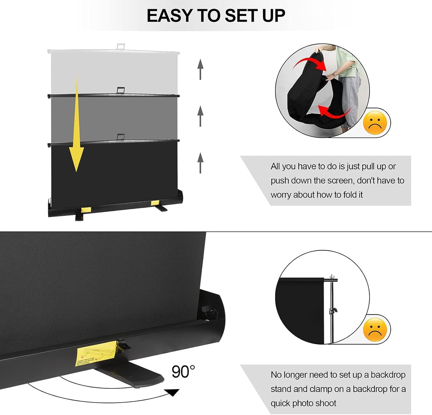 EMART Collapsible Chromakey Panel, 2-in-1 Black White Screen Backdrop, Portable Photography Background with Auto-Locking Frame for Photo Studio Video Live Streaming Photoshoot Zoom Gaming