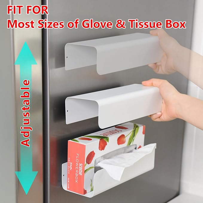 Magnetic Glove Box Holder Glove Dispenser Tissue Box Organizer Wall Mount | Adjustable Magnet Box, Versatile Use for Fridge, Toolbox, Metal Door, Garage Wall, Hold Gloves, Towels, Wipes, Tissues