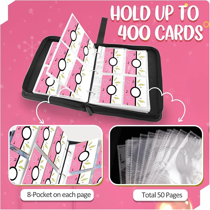 Collectible Trading Card Albums, 400 Card Holders with 50 Removable Sleeves, Portable 4 Pockets Collectible Trading Card Binder, PU Card Collection Binder for MTG, TCG, Sport Card, Game Cards