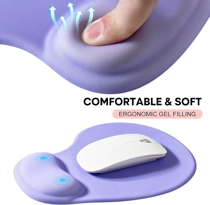 JIKIOU Ergonomic Mouse Pad with Gel Wrist Rest 2Pack, Portable Small Purple | Upgraded-Prevent Gel Leakage, Ergonomic Design for Pain Relief, Cooling Gel filled, Smooth Lycra Surface, Non-Slip PU Base