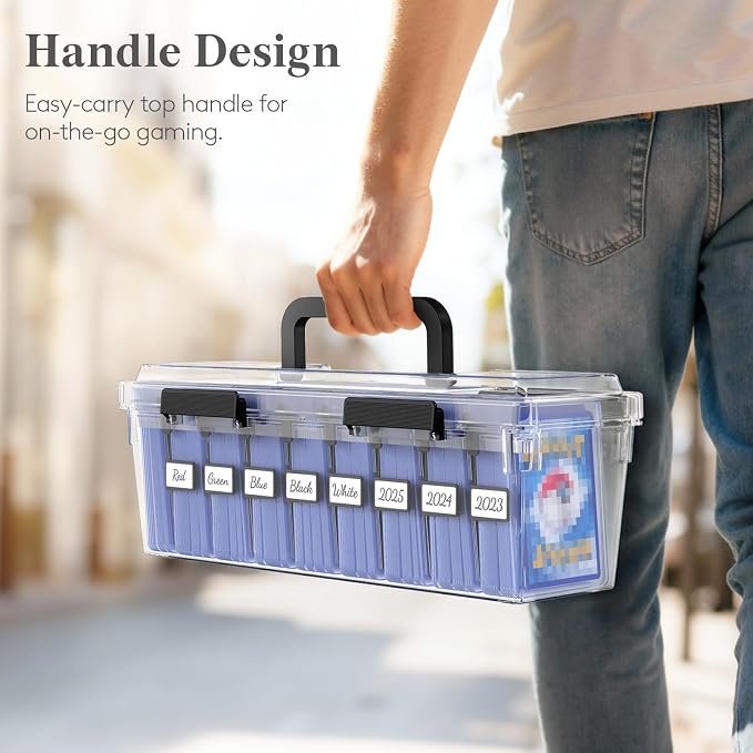Lifewit Trading Card Storage Box fit for Toploader, Stackable Reinforced Latch Case with 8 Adjustable Dividers, Writable Labels, Organizer for MTG TCG Sports Baseball Bulk Cards, 3 PCS