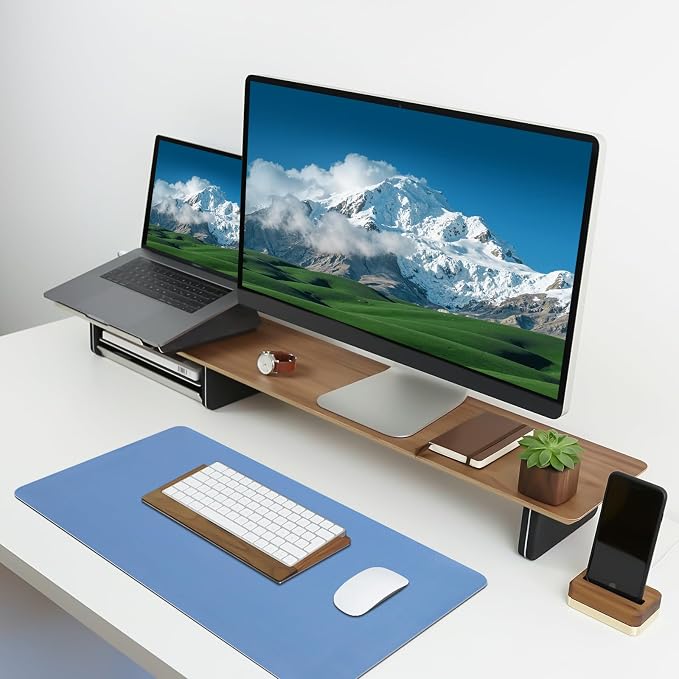Leather Desk Pad Mat, Blue Desk Mat, 23.6" x 13.7" | Non-slip and Waterproof Computer Mat, Desk Protector for Office/Home, Desk Accessories