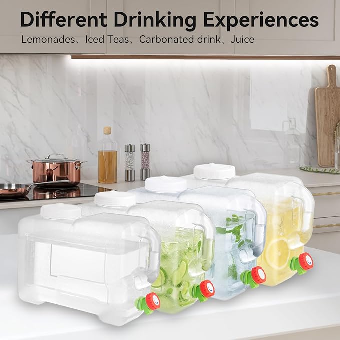Drink Water Dispenser for Fridge - 3 Gallon Beverage Dispenser with Leak-Proof Spigot, Portable Food-grade Water Jug Container with Spout Handle for Kitchen Refrigerator Outdoor Camping Hiking