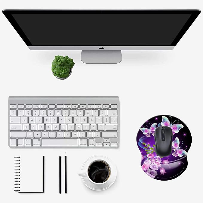 Mouse Pad with Wrist Support, Non Slip Mousepad Wrist Rest for Office, Computer, Laptop & Mac-Comfortable & Lightweight Ergonomic Support Mouse Mat(DL-Butterfly)