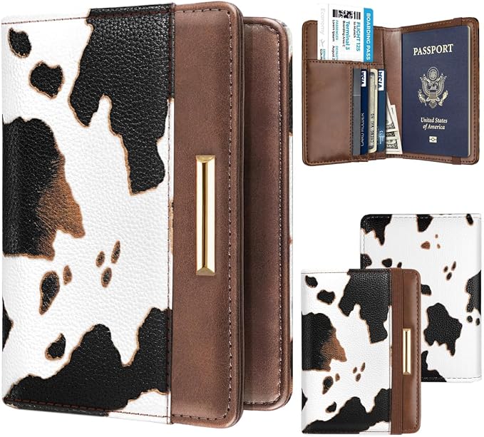 Coco Rossi Passport Holder for Travel Women Slim RFID Passport Cover Wallet | Travel Essentials, Passport Book Holders, Passport Wallet Cover Case, PU Leather, Cute, Thin, Spliced Design, Cow Print