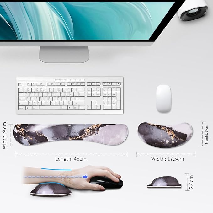 ZIBLY Wrist Rest Keyboard and Mouse Set - Non-Slip Ergonomic Wrist Cushion Support Pad - Easy Typing, Pain Relief – Premium Silky Gel Memory Foam for Work from Home Gaming Computer Laptop