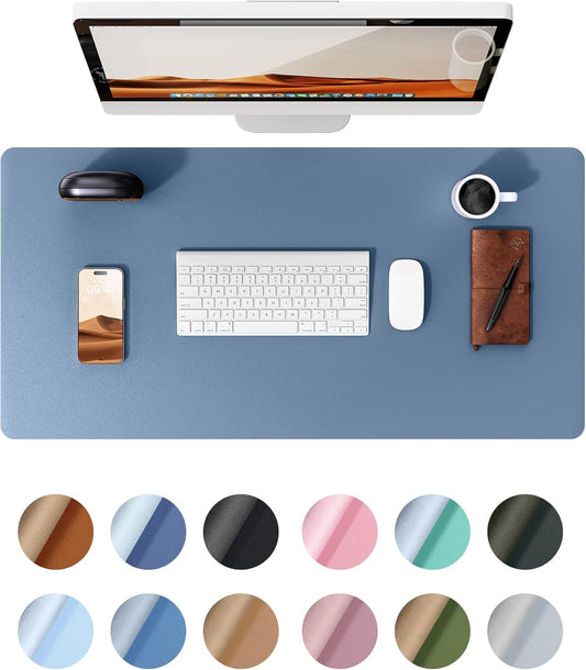 YSAGi Leather Desk Protector, Office Mat, Large Mouse Mat, Non-Slip PU Leather Blotter, Laptop Desk, Waterproof Writing Pad for Office and Home (Blue, 23.6" x 13.8")
