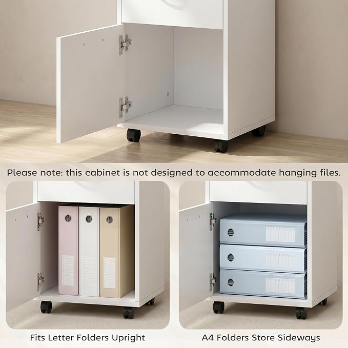 HOMCOM Mobile Storage Cabinet Organizer, Bathroom Drawer Cabinet, White | Printer Stand, Castors