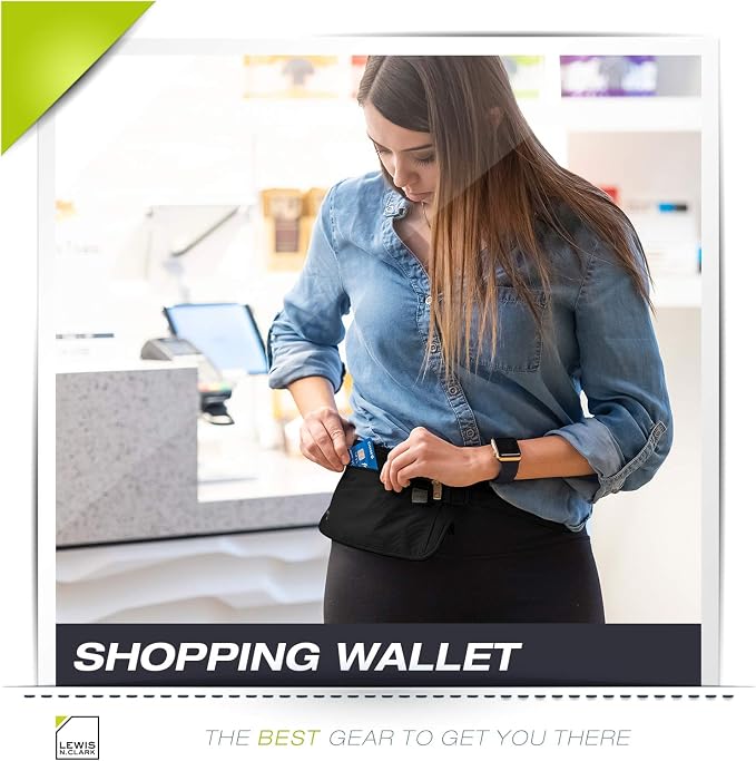 Lewis N. Clark Travel Money Belt Pouch, Slim RFID Blocking Anti Theft Waist Stash Pouches for Cash, Cards and Passport Holder