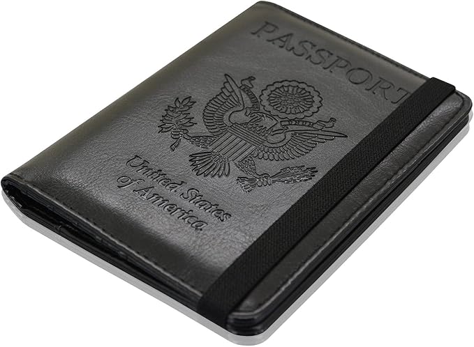 ACdream Passport Holder Cover, Leather Travel Wallet Case, RFID Blocking Document Organizer Protecrtor, with Slots for Credit Cards, Boarding Pass, for Women and Men, Black