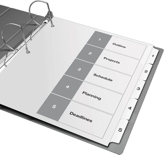Davis Group 1-5 Index Tab Dividers for 3 Ring Binders, Customizable Table of Contents, 6 Sets