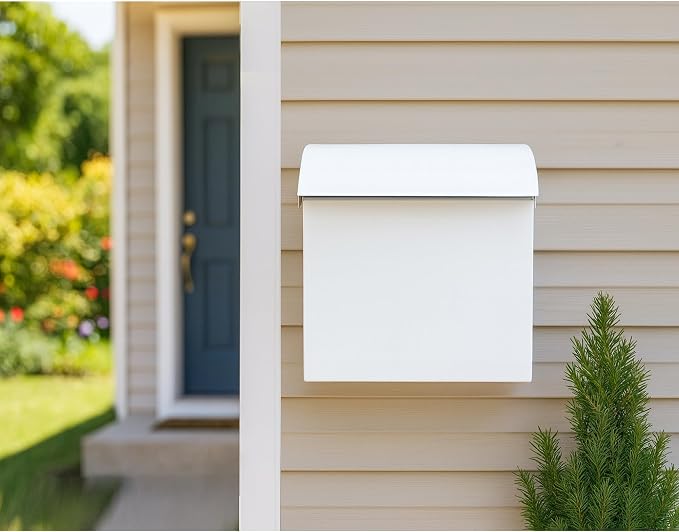 NACH Large Mailbox for House, 12.4”x7.1”x11.8 White Mailboxes for Outside, Waterproof Mailbox - Baxter-Style Wall Mount Mailboxes for Outside